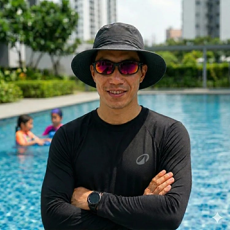 Coach Gary Tan poolside in Ang Mo Kio